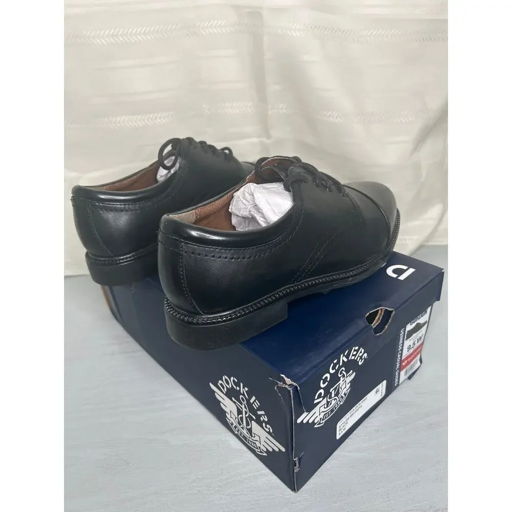 Dockers Gordon Cap Toe Oxford Mens 9.5 W Black Polished Leather Dress Shoe